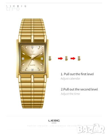 LIEBIG Луксозен кварцов часовник стоманени гривни, за мъже, жени L1018, снимка 8 - Мъжки - 51386717