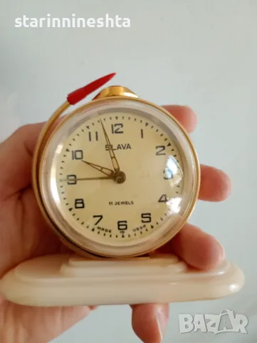 СССР Стар будилник СЛАВА стар часовник ракета глобус топка , снимка 6 - Антикварни и старинни предмети - 49884565