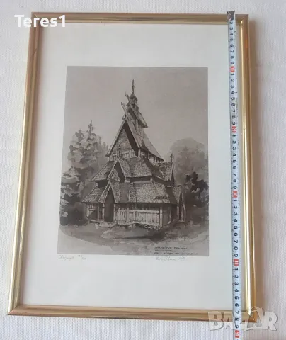 Литография или рисувано с молив, Норвегия., снимка 7 - Картини - 48653004