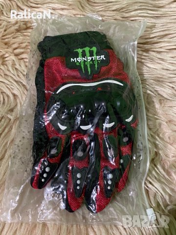 Чисто нови ръкавици за мотор Monster с протектори/Черно с червено/Размер L