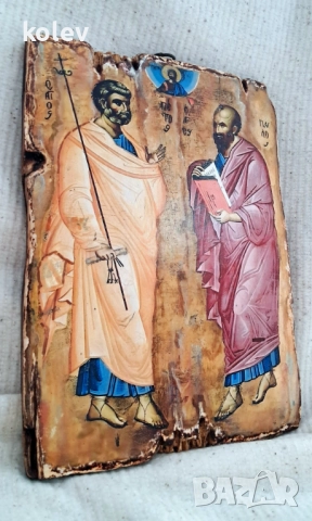 Икона на Светите апостоли Петър и Павел – художествен декупаж 25/18 см, снимка 2 - Икони - 51759955