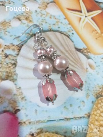 Нежни обици във Викториански стил с кристални розови перли и елементи в цвят сребро, снимка 3 - Обеци - 33588480