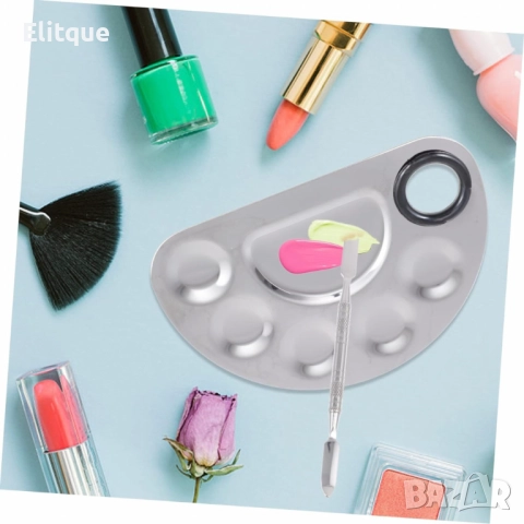 Полукръгла палитра за смесване на грим от неръждаема стомана с помощна пръчица, снимка 5 - Други - 52894985