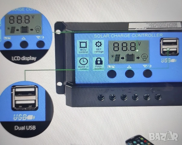 Аuto MPPT-Соларен комплект за зареждане 100 A-12V/24V., снимка 5 - Аксесоари и консумативи - 50723380