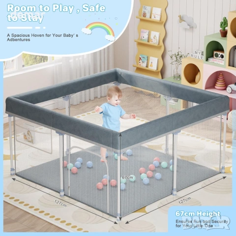 Сгъваема бебешка кошара 127x127 см, преносима, 30 броя океански топки, снимка 6 - Кошарки - 53381502