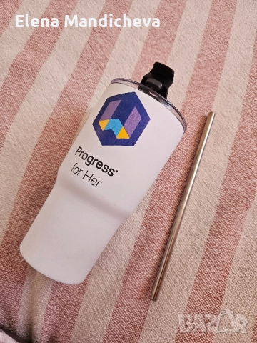 Термос чаша Неръждаема стомана Със сламка 600мл Бяла, снимка 3 - Чаши - 51701358