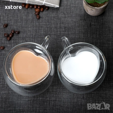 Двустенна стъклена термо чаша във формата на сърце, снимка 11 - Чаши - 52695227