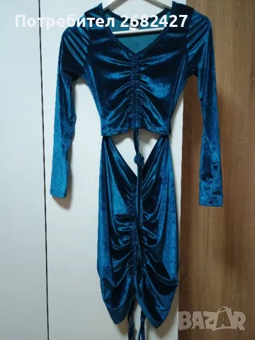 Дамска Елегантна Плюшена Рокля, снимка 1