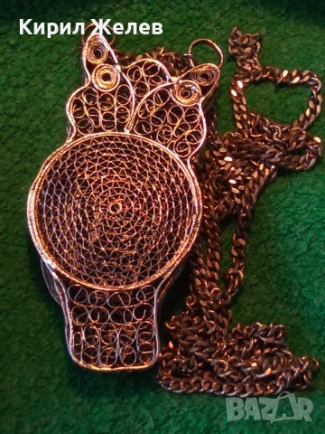 ПОСРЕБРЕН БУХАЛ ФИЛИГРАНЕН със ЗДРАВО СИНДЖИРЧЕ ФИГУРАЛЕН АРТ ДЕКО МЕДАЛЬОН БЛАГОРОДНА СТОМАНА 25560, снимка 4 - Колиета, медальони, синджири - 35679503