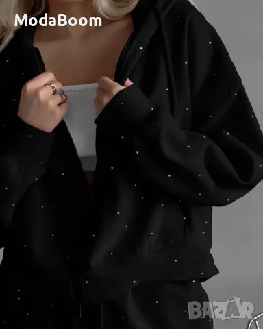 Черен ватиран екип с камъчета , снимка 2 - Спортни екипи - 48354883