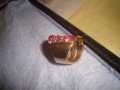 ПОЗЛАТЕН МЕДЕН АЖУРЕН МОДЕН АРТ ПРЪСТЕН с РОЗОВИ КРИСТАЛЧЕТА 5464, снимка 6