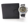 Подаръчен комплект за мъж-Марков часовник и портфейл от естествена кожа, снимка 1