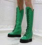 Ботуши на платформа - зелена кожа - BPL200, снимка 1