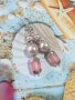 Нежни обици във Викториански стил с кристални розови перли и елементи в цвят сребро, снимка 3