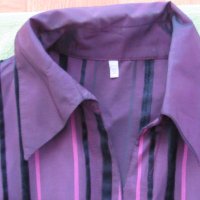  Дамска лилава блуза райе от тафта, размер 50, снимка 6 - Блузи с дълъг ръкав и пуловери - 27970774