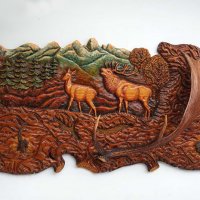 Дърворезба с рога от елен-лопатар и сръндак, уникат, снимка 1 - Пана - 20404957
