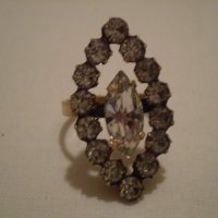 стар дамски пръстен месинг със позлата и циркони, снимка 1 - Антикварни и старинни предмети - 35218309