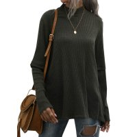Едноцветен дамски плетен пуловер с висока яка и дълъг ръкав, 2цвята - 024, снимка 8 - Блузи с дълъг ръкав и пуловери - 43430635