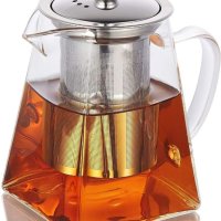 Квадратен стъклен чайник с инфузер 750 мл, снимка 1 - Аксесоари за кухня - 44071335