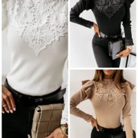 Дамска блуза с дълъг ръкав и кръгло деколте, 3цвята - 024, снимка 1 - Блузи с дълъг ръкав и пуловери - 43614661