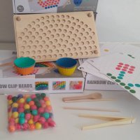 Rainbow wooden clip beads мултифункционална игра с мъфини, топчета и шаблони от дърво , снимка 6 - Образователни игри - 37478078