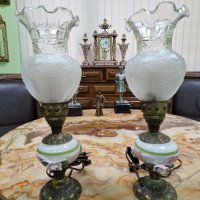 Чифт страхотни антикварни белгийски нощни лампи бронз и порцелан , снимка 6 - Антикварни и старинни предмети - 43570138