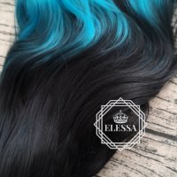 Естествена Луксозна Омбре -Черно и Синьо Цветово Преливане Опашка с Щипка Код С301, снимка 4 - Аксесоари за коса - 26401726