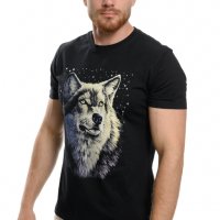 Нова мъжка тениска с дигитален печат Вълк - Звезди, Серия вълци, снимка 6 - Тениски - 37638861