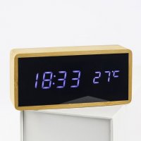 Часовник от истински бамбук - LED сензор за звук, аларма, температура, снимка 2 - Декорация за дома - 28177059