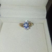 18k. златен пръстен с диаманти и сапфири, снимка 15 - Пръстени - 40624952