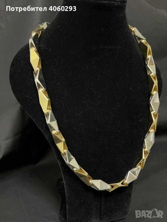 Златен синджир от бяло и жълто злато – масивен модел, снимка 1