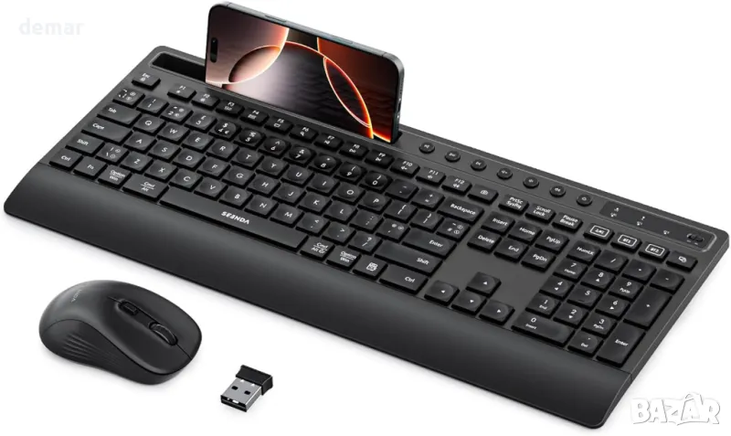 seenda COE201 Bluetooth клавиатура и мишка с държач за телефон и поставка за длани за Windows и Mac, снимка 1