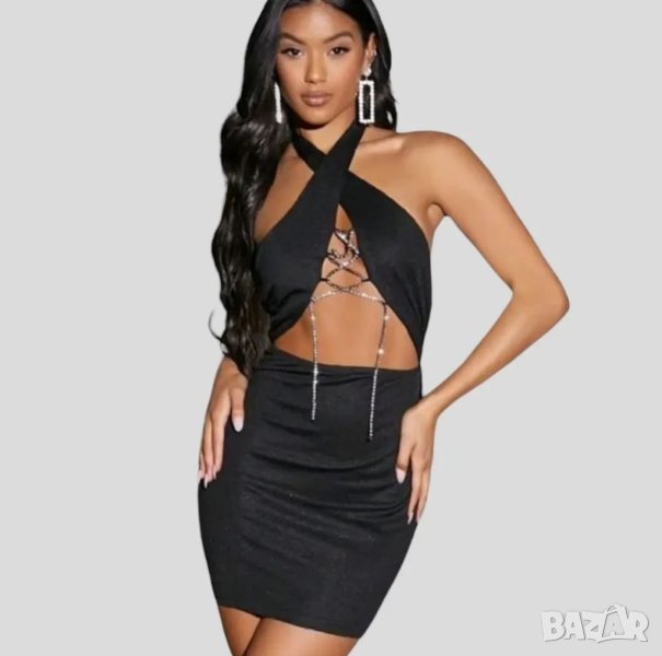 Къса черна рокля с камъни ХИТ BARBIE , снимка 1