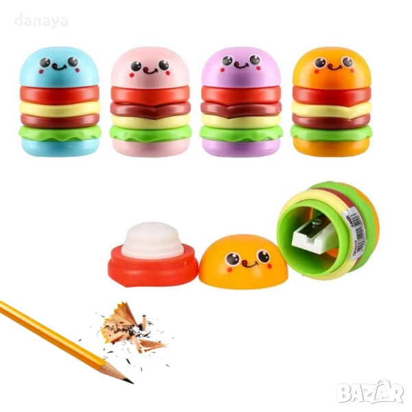 6028 Гумичка с острилка за моливи Бургер, снимка 1