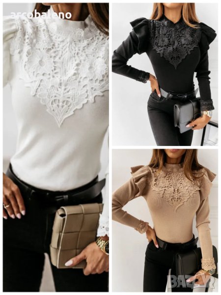 Дамска блуза с дълъг ръкав и кръгло деколте, 3цвята, снимка 1