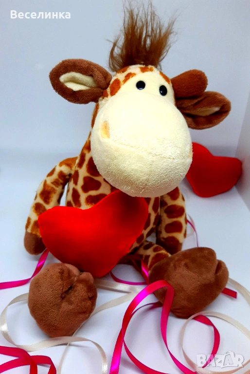 Плюшена играчка жирафче със сърце за Свети Валентин-012, снимка 1
