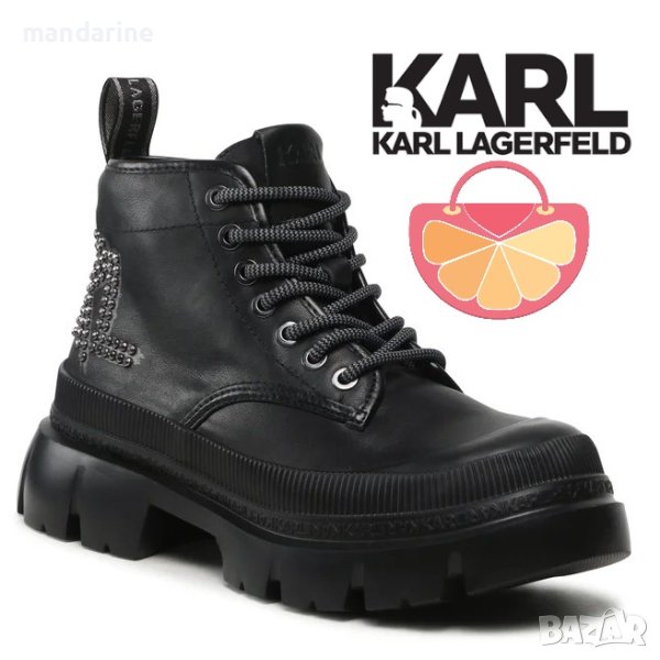 KARL LAGERFELD № 38 🍊 Дамски боти ест. кожа с лого на капси нови с кутия, снимка 1