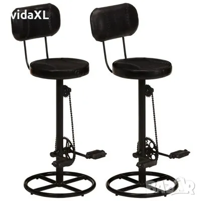 vidaXL Бар табуретки, 2 бр, черни, естествена козя кожа（SKU:338216, снимка 1