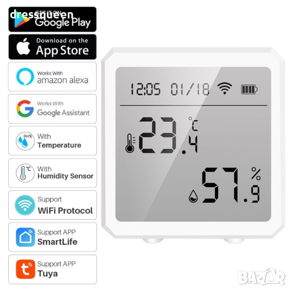 3993 Wifi стаен термометър хигрометър със сензор за температура и влажност, снимка 1