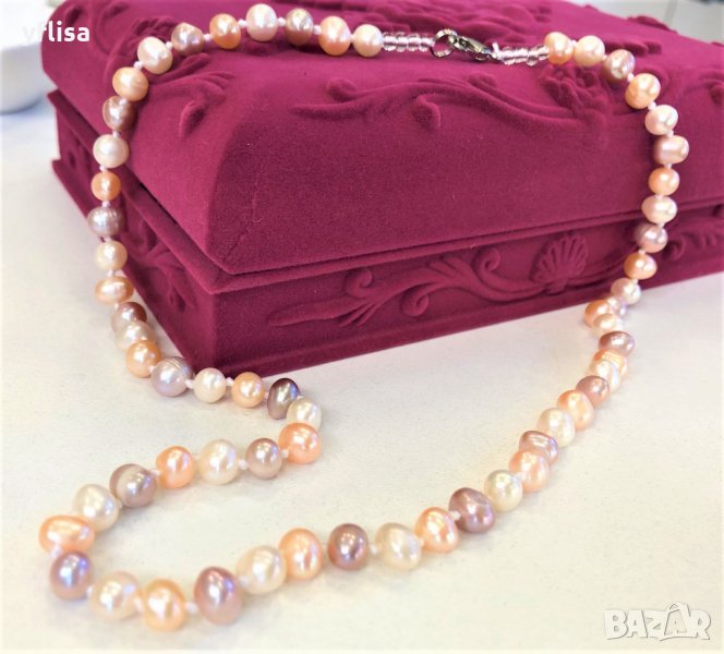 Колие с разноцветни, естествени перли със сертификат, снимка 1
