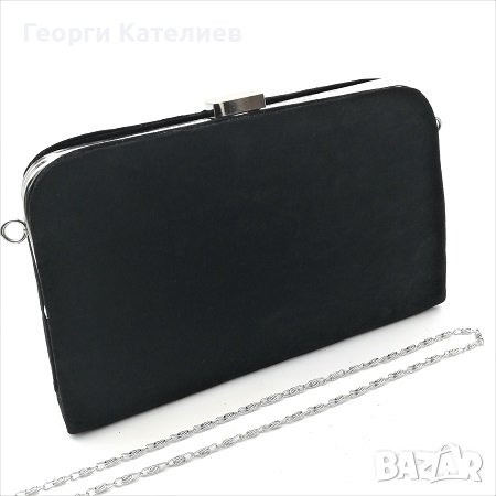 Официална Чанта Черен Велур Със Сребрист Обков, снимка 1