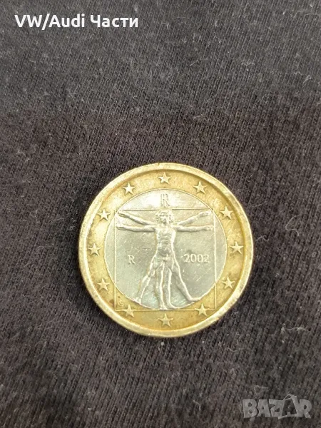 Монета 1 евро Италия 2002г. Леонардо да Винчи, снимка 1