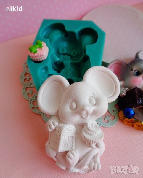 Сладко мишле мишка с подарък силиконов молд форма декорация и украса торта фондан шоколад гипс, снимка 1