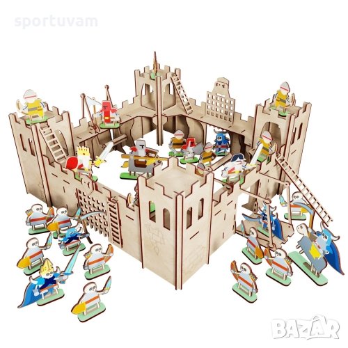 Дървен сглобяем комплект, Крепост с армия, 180 части (270156) , снимка 1