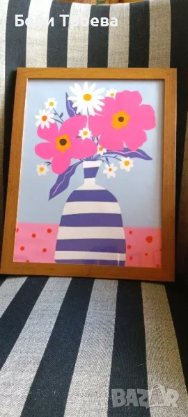 Цветна Абстрактна Флорална Художествена Картина на Платно -с  Рамка, снимка 1