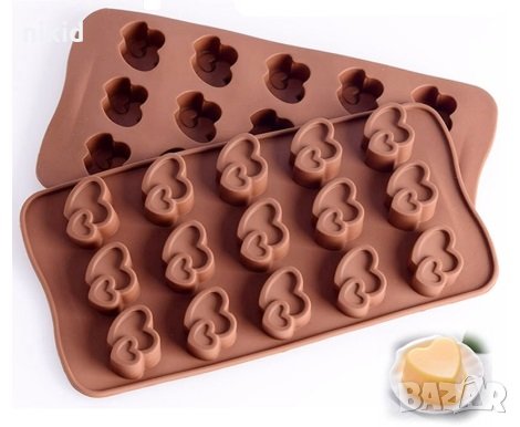Сърце в сърце силиконов молд форма за шоколадови бонбони лед фондан желирани и др, снимка 1