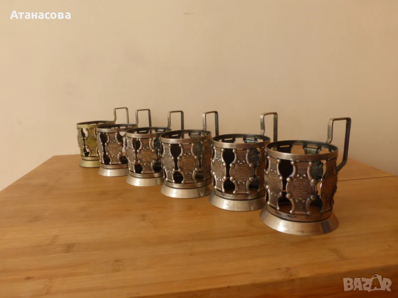 Руски подстакани мелхиор сервиз 6 бр 1980 г, снимка 1