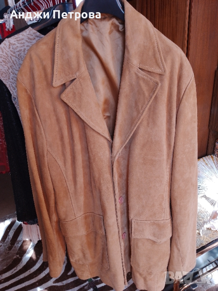 чисто ново мъжко сако от естествена кожа - бежов велур, снимка 1