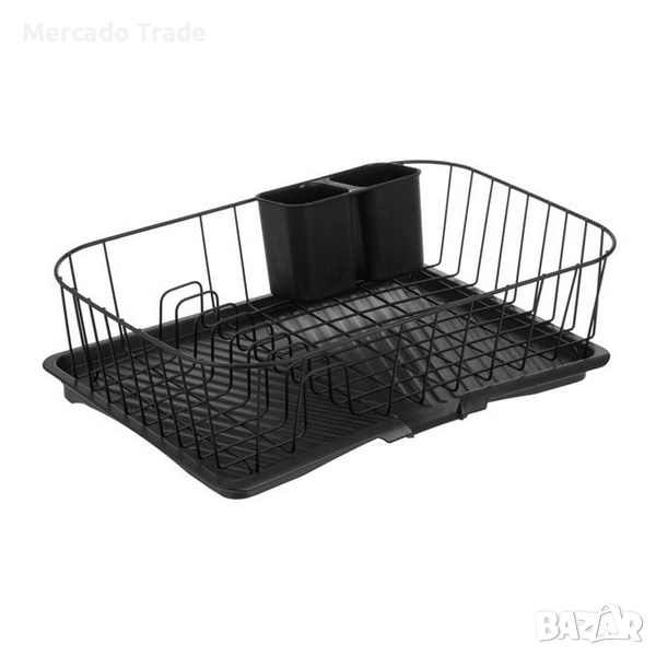 Сушилник за чинии с тавичка Mercado Trade, Метал, Черен, снимка 1