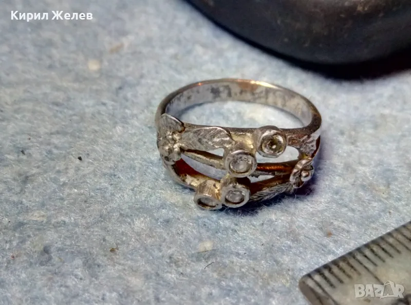 Старинен ФЛОРАЛЕН СКЪПОЦЕНЕН СРЕБЪРЕН ПРЪСТЕН СРЕБРО ВИСОКА ПРОБА с РЪЧНО ФАСЕТИРАНИ ЦИРКОНИ 48254, снимка 1